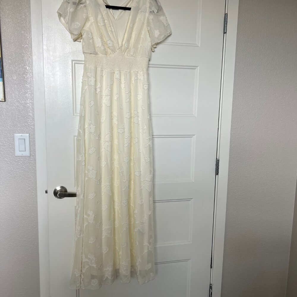 Off White Evelyn Smocked Maxi Dress by Baltic Born